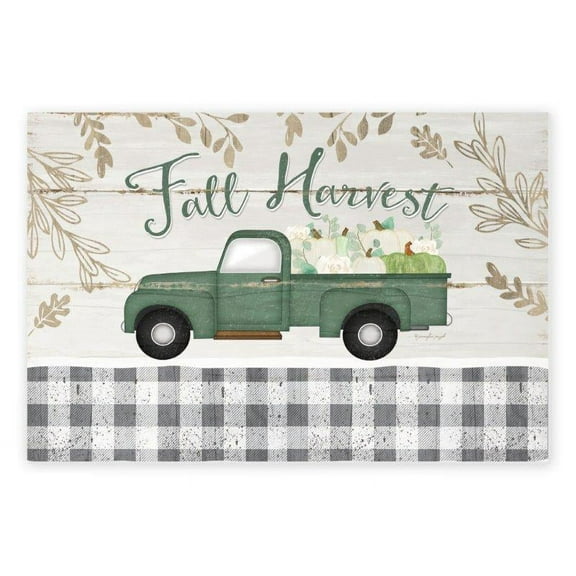 Fall Harvest Antique Truck With Pumpkins Rustic Wood Sign 12x18 (Unframed)