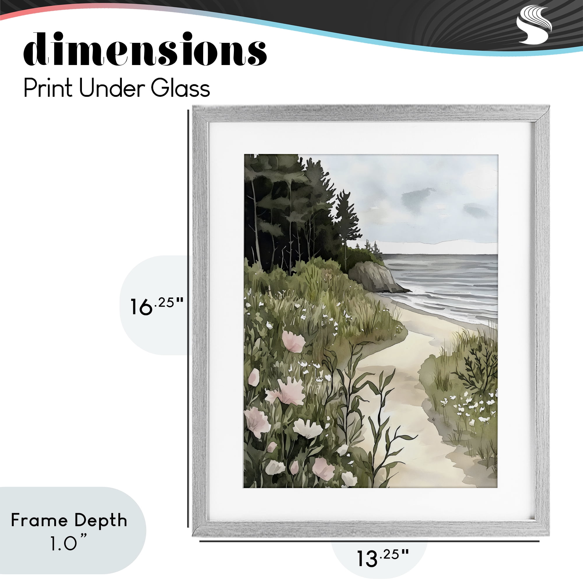 Stupell Industries Coastal Calm Floral Pathway Gray Framed Print Under Glass, design by Riley B