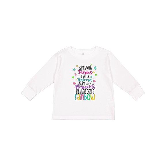 Inktastic Dance with Fairies, Ride a Unicorn, Swim with Mermaids Boys or Girls Long Sleeve Toddler T-Shirt