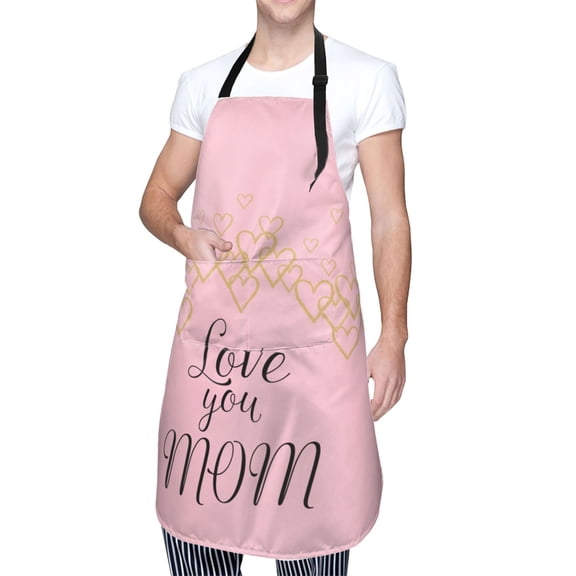 Kdxio Love you Mom Apron with Pockets Adjustable Kitchen Aprons for Men Women Waterproof Aprons for Cooking,Drawing,Crafting, Baking Household Cleaning