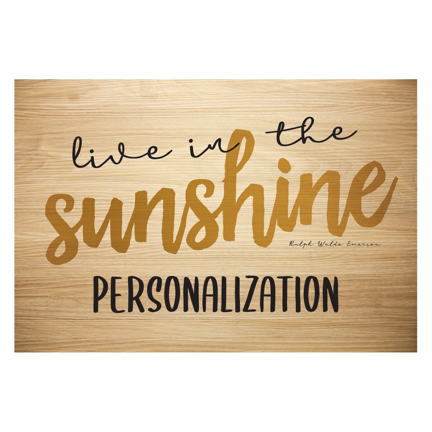 Personalized Planet 27x18 Ralph Waldo Emerson Live in The Sunshine Doormat with Custom Family Name Printed on Light Brown Rectangular 1/4” Thick Non Slip Mat for Kitchen Hallway Deck or Porch