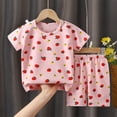 thumbnail image 2 of Ruyang Girls 2 Piece Set Short Sleeve Cherry Graphic Tee and Elastic Waist Shorts Lounge Set Kids Toddler Cute Summer Outfits, 2 of 4