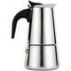 thumbnail image 1 of Cafetera italiana de acero inoxidable: para fogones, asa fría de baquelita, acabado plateado, para un espresso o capuchino intenso, fácil de limpiar, 1 of 6