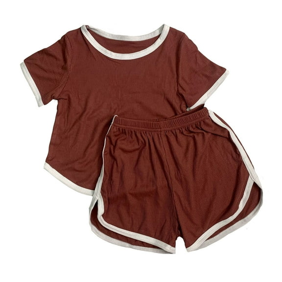 MIASHUI Toddler Girls Clothes Summer Outfits Kids Short Sleeve T-Shirt Tops Shorts Sets,Red,6-7 Years