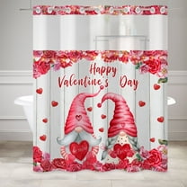 MIZHONA Happy Valentine's Day No Hooks Shower Curtains with Snap in Liner Red Pink Gonmes with Floral Fabric Bathroom Curtain,71"× 86"