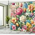 thumbnail image 2 of Ambesonne Spring Shower Curtain, Jumble Colors Garden Flowers, 69"Wx70"L, Green Magenta Multicolor, 2 of 4