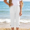 thumbnail image 4 of Posijego Girls Capri Pants Summer Casual Capris Pants Lightweight Cotton Linen Straight Leg Knee Length Pants with Pockets, 4 of 7