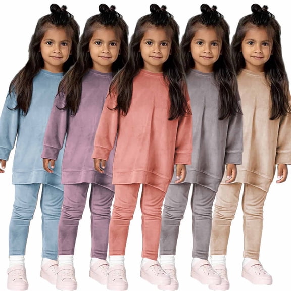 Symoid Outfit Sets for Toddler Girls Christmas Gifts Long Sleeve Graphic Printed Kids Pink Tops Set Size 4-5 Years