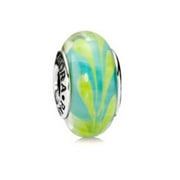 Pandora Green and Aqua Swirl Print Murano Glass Charm Retired - 790673