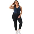 thumbnail image 3 of DARING DIVA Women's Plus Size Sleeveless V Neck Button Down Casual Denim Vest 1X Dark Blue, 3 of 6