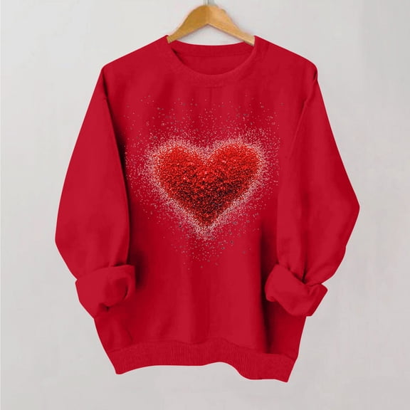 YOIAVAIOY Valentines Shirts for Women Fashion Long Sleeve Heart Graphic Sweatshirts Causal Lounge Tops Valentines Gift Red M