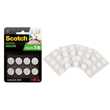 Scotch 5/8" x 5/8" White Indoor Fasteners, 16 Count