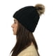 thumbnail image 3 of Gorro de lana con puños y pompón de piel sintética afelpada y forro polar, tejido con cable grueso, bola de lana, cálido, para mujer, 3 of 3