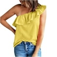 thumbnail image 1 of ohmzyzo Womens One Shoulder Tops Ruffled Solid Color Tunic Shirts Summer Sleeveless Loose Tank Top, 1 of 6