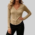 thumbnail image 4 of XuJwPNcy Long Sleeve Shirts for Women Button Down V Neck Fitted Tops Soft Comfy Sun Protection T-Shirts Summer Clothes, 4 of 7