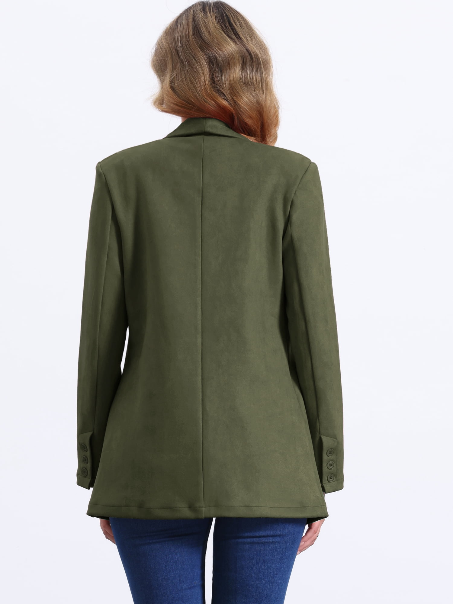 DARING DIVA Women's Faux Suede Lapel Collar One Button Dressy Suit Jacket L Army Green