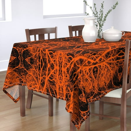 

Cotton Sateen Tablecloth 90 Square - Tree Lace Halloween Black Orange Branches Trees Wood Print Custom Table Linens by Spoonflower