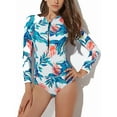 thumbnail image 1 of Charmo Women's One Piece Rashguard Swimsuit Floral Zip Front Surfing Shirt Sun Protection, 1 of 5