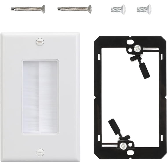 Brush Wall Plates with Mounting Brackets for Cables Pass Through,1 Gang,HDMI Wall Plate,Wall Plate for in Wall Cable Management,5 Packs