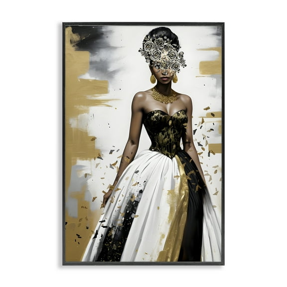 Stupell Industries Elegant Woman Beautiful Gown People Painting Black Framed Art Print Wall Art, 12 x 18