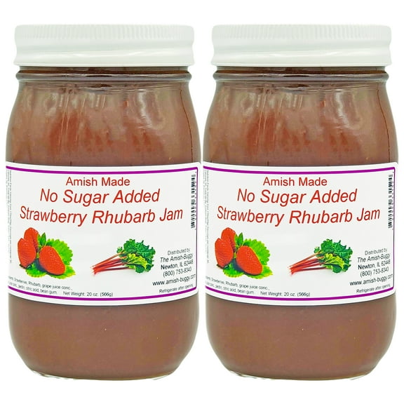 Amish Strawberry/Rhubarb Jam - No Sugar Added - Two 16 Oz Jars
