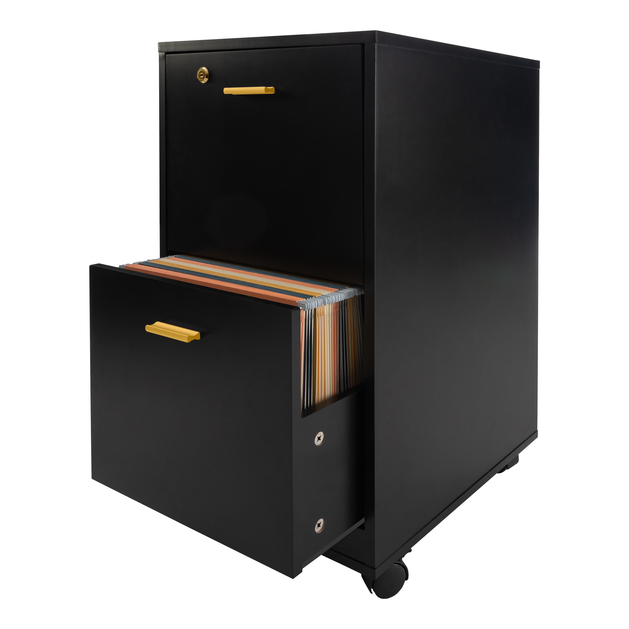 Lavish Home 2 Drawer File Cabinet - Rolling Filing Cabinet with Lock, Black
