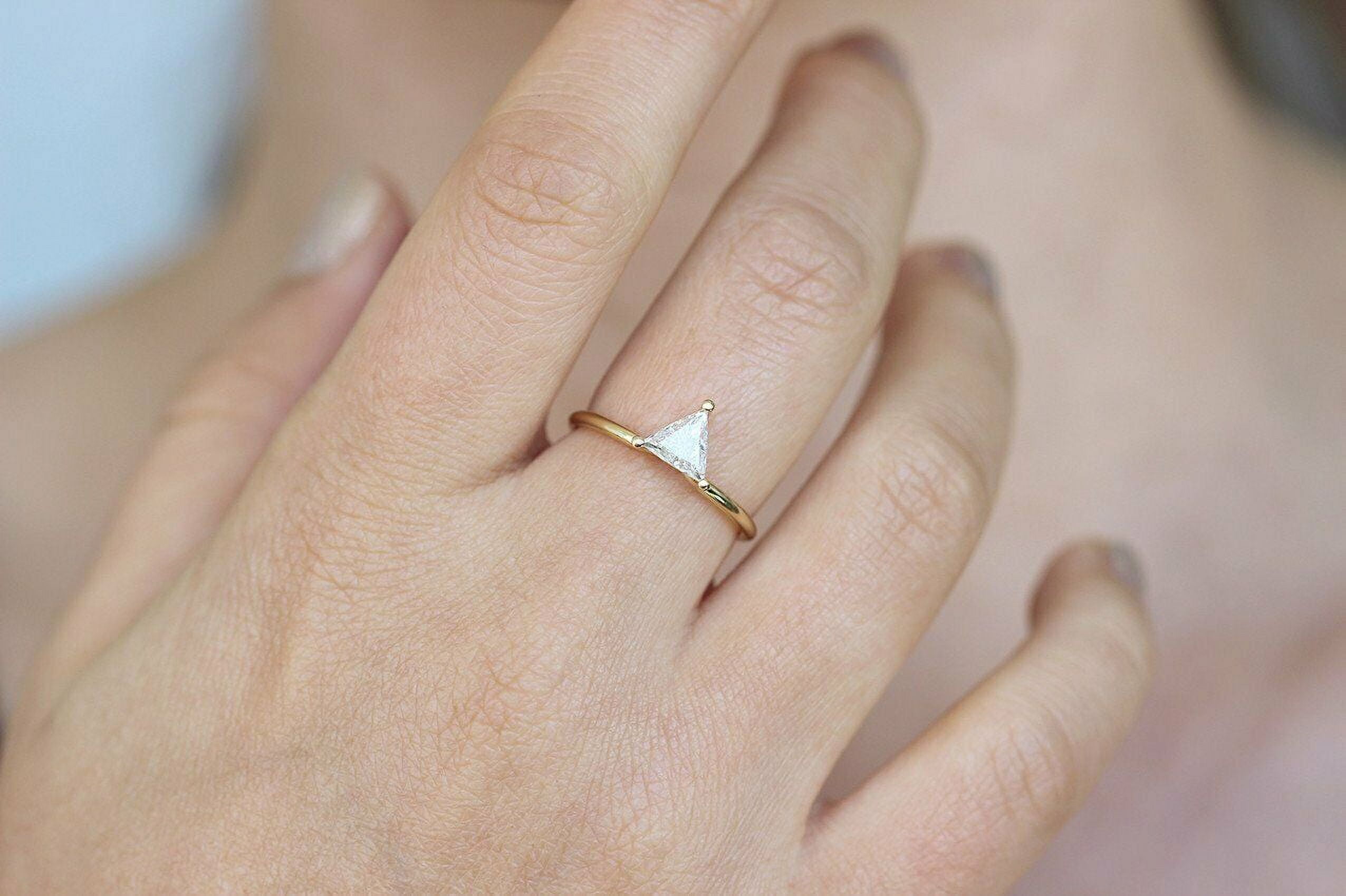 HeartsAndYou 1ct Trillion Cut Moissanite Engagement Ring for Women 18k Yellow Gold Over Silver Minimalist Dainty
