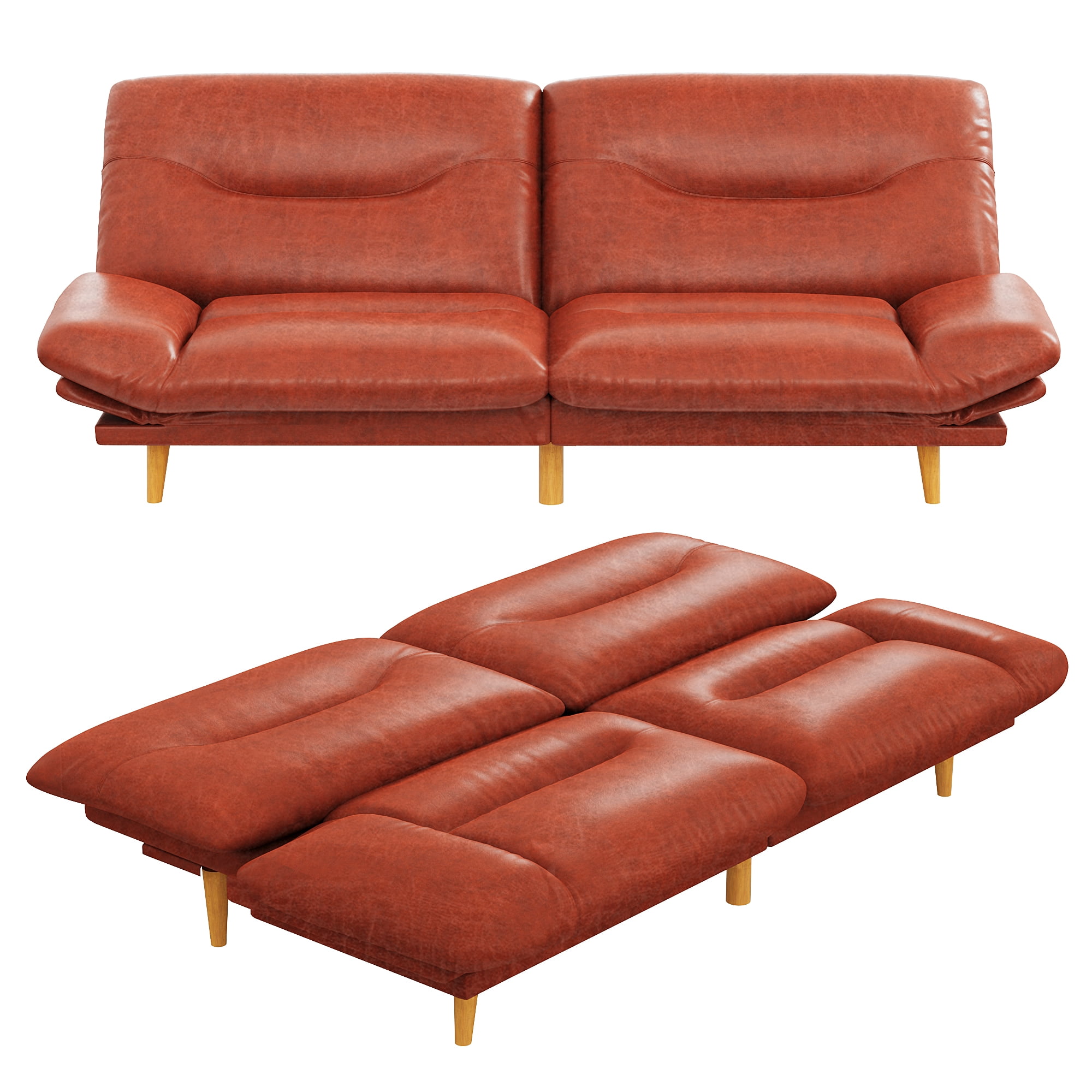 Homall Futon Sofa Bed with Adjustable Backrest & Five Angles Adjustable Armrests Sofa Couch for Small Spaces Living Room Office,PU Red