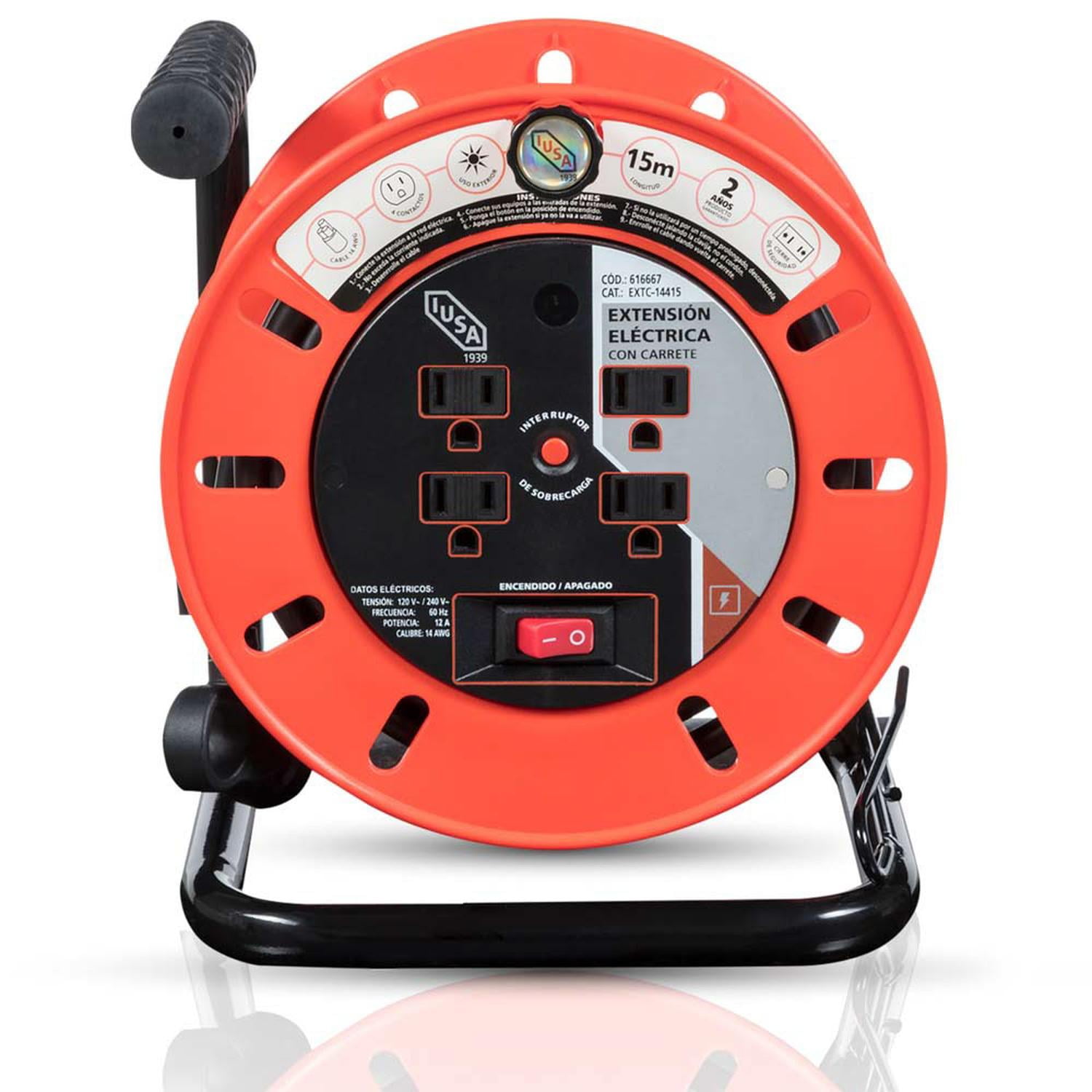 Extensión eléctrica con carrete IUSA 14 AWG 15 metros negro | Bodega ...