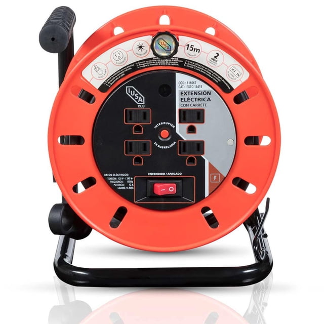 Extensión eléctrica con carrete IUSA 14 AWG 15 metros negro