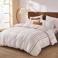 thumbnail image 2 of Rainbow Striped Duvet Cover Set Queen Size, 100% Cotton Bedding Set with Zipper Closure & 8 Corner Ties, Luxury Linen Like Bedding, Soft Breathable Comforter Cover for All Seasons, 2 of 12