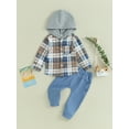 thumbnail image 2 of Liacowi Toddler Boys Fall Outfits Plaid Buttons Long Sleeve Hoodies Shirts and Solid Color Long Pants 2Pcs Clothes Set, 2 of 8