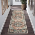 thumbnail image 2 of Haperlare Runner Rug Vintage Distressed Machine Washable Area Rug for Living Room Bedroom Traditional Medallion Floral Non Slip Stain Resistant Accent Rug, 2' x 6' Green Brown, 2 of 7