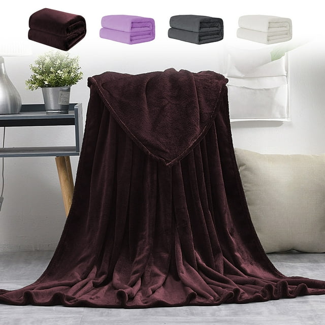 Manta de franela de color liso - manta de terciopelo suave de forro polar 59"x39" - manta de poliéster sofá-cama en tonos café, gris, blanco