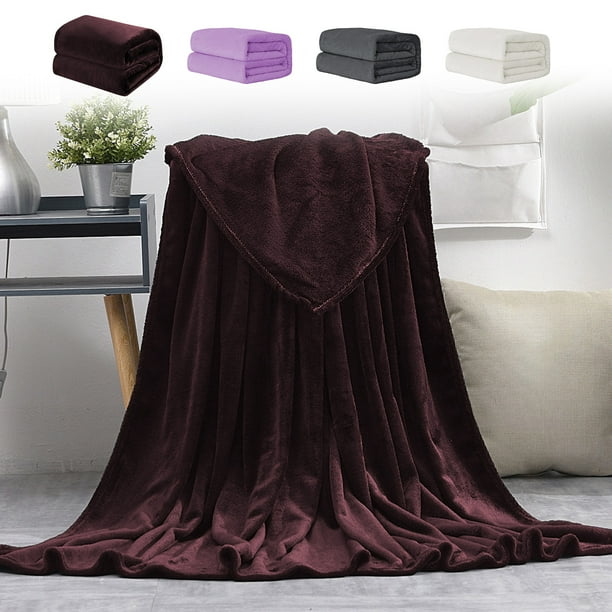 Manta de Franela de Color Liso | Manta Suave de Terciopelo para Sofá y Cama | Manta de Poliéster Acogedora de 140 X 90 Cm En Café, Gris Oscuro y Blanco