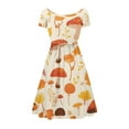 thumbnail image 2 of SCRAWLGOD Mushroom Print Dress Women Casual Summer Dresses Midi Length with Sleeves Lightweight Women's Casual Dresses with Sleeves Size 2XL Round Neck for Picnic, 2 of 7