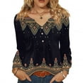 thumbnail image 3 of Kixjoy V Neck Tops for Women Oversized Long Sleeve Button Down Shirts Casual Travel Lightweight Tunic Tops Trendy Winter Floral Print Outfits for Women, Black L, 3 of 4