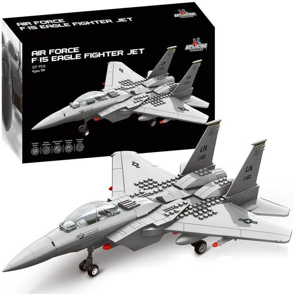 Apostrophe Games Fighter Jet Building Block Set – 227-Pcs F-15 Eagle Fighter Jet Building Toys Set – Building Block Plane Toy fo