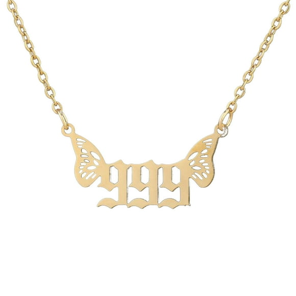 Joyería de Acero Inoxidable Mujeres Luz Ángel Número Colgante Collar 000 999
