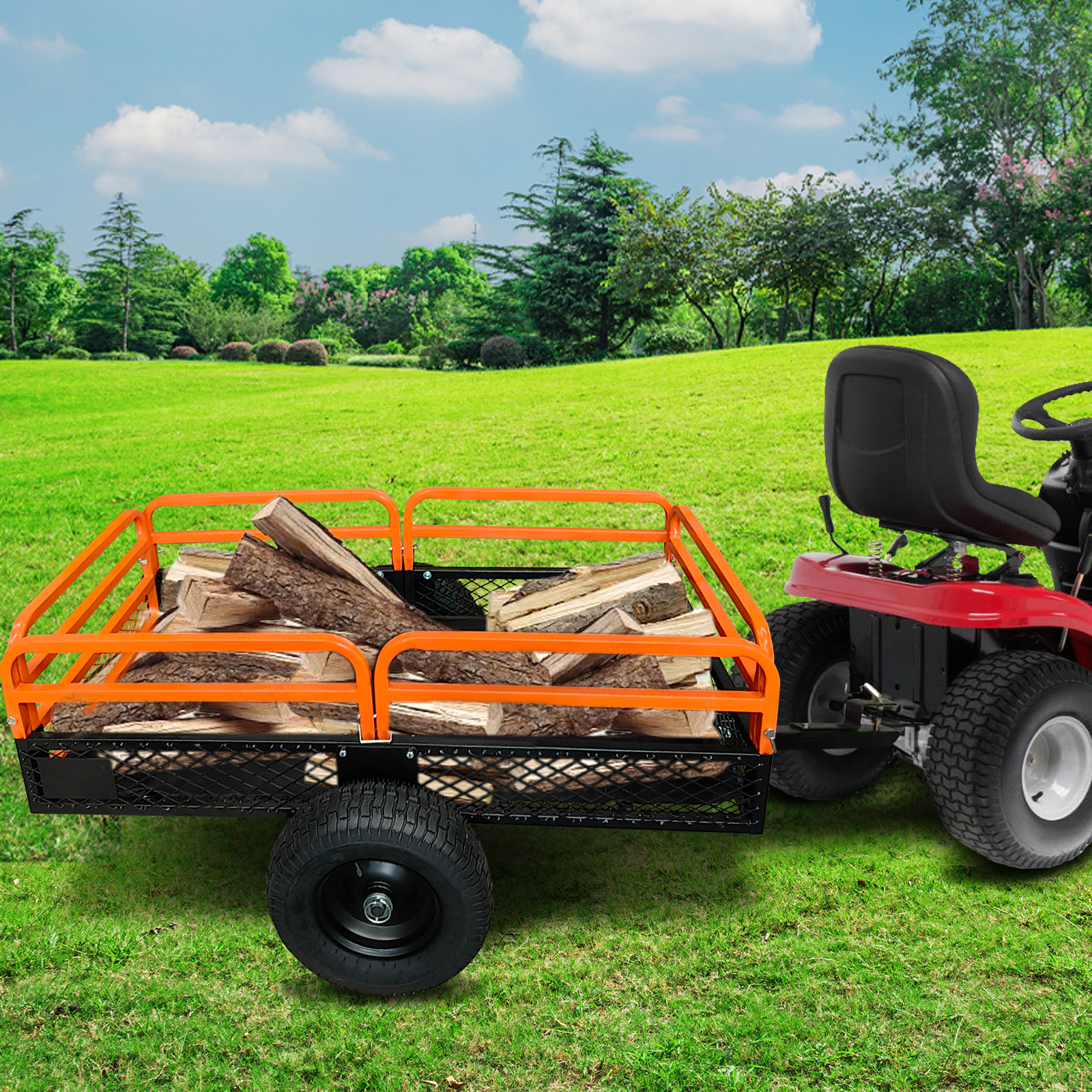 Heavy Duty ATV Trailer, Steel Tow Behind Dump Cart, 750 Lbs Garden Utility Carts with Removable Sides, 15 Cu.Ft. Utility Trailer for Lawn/Garden Mower, Tractor, ATV, UTV