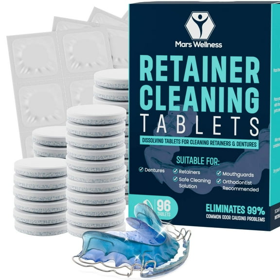 Mars Wellness Retainer Cleaner Tablets - 96 Count Denture Cleaning Tablets, Mouth Guard Cleaner, Effectively Removes Odors and Stains, Fresh Oral Hygiene Solution