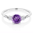 thumbnail image 2 of Gem Stone King 10K White Gold Purple Amethyst White Created Sapphire and White Diamond Accent 3-Stone Engagement Ring for Women (1.14 Cttw, Round 6MM, Gemstone February Birthstone, Size 7.5), 2 of 5