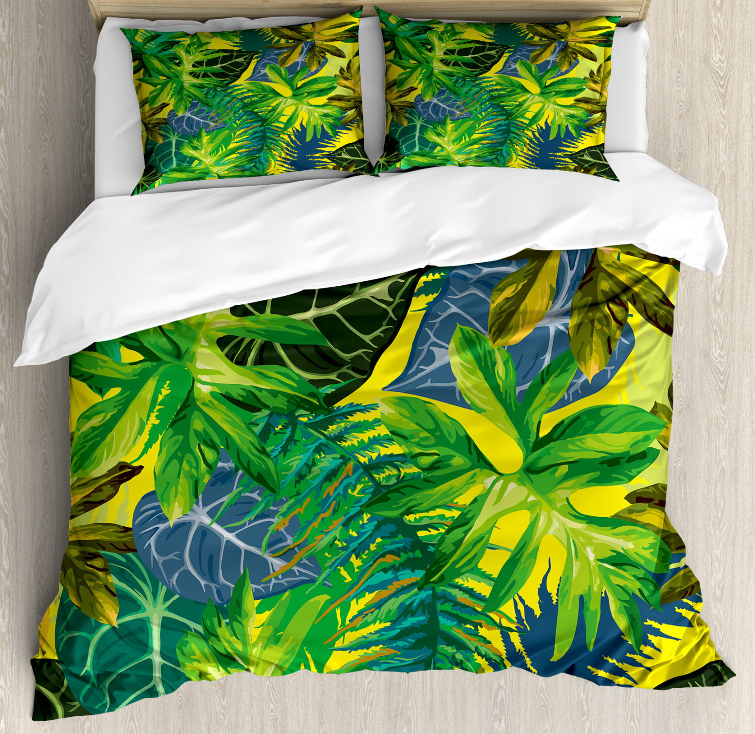 Plant Duvet Cover Set King Size, Botany Themed Drawing Depicting Exotic
