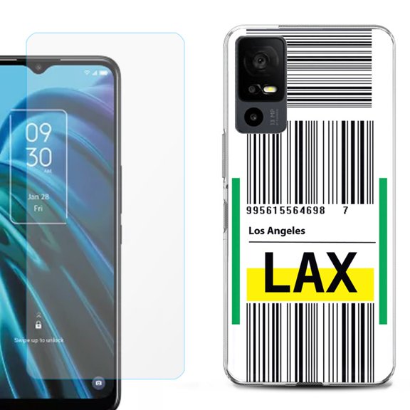 OneToughShield ® for TCL 40 XE 5G Shockproof Fashion Phone Case, with Tempered Glass Screen Protector - Airport Tag / Los Angeles