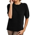 thumbnail image 2 of Womens Short Sleeve Tops Women's Round Neck Short Sleeved Loose T Shirt with A Knit Bottom Short Tops for Women, 2 of 6