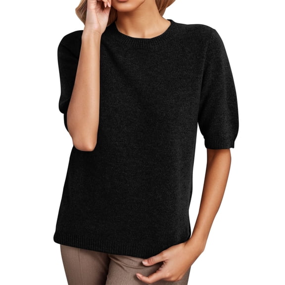 Women's T-shirts Women's Round Neck Short Sleeved Loose T Shirt With A Knit Bottom Short Top T-shirts