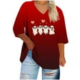 thumbnail image 2 of Heisall Womens T-shirts Halloween Print V-Neck 3/4 Sleeve Loose Plus Size Casual Fashion Daily Wear Tops, 2 of 4