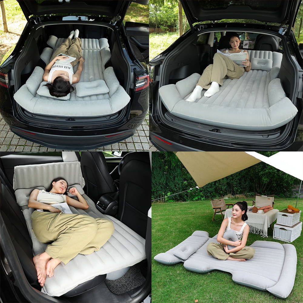 Cabecade Mattress Car Inflatable Travel Bed Home Outdoor Camping Mat Rear Flocking Plus Air Mattress for SUV, Gray