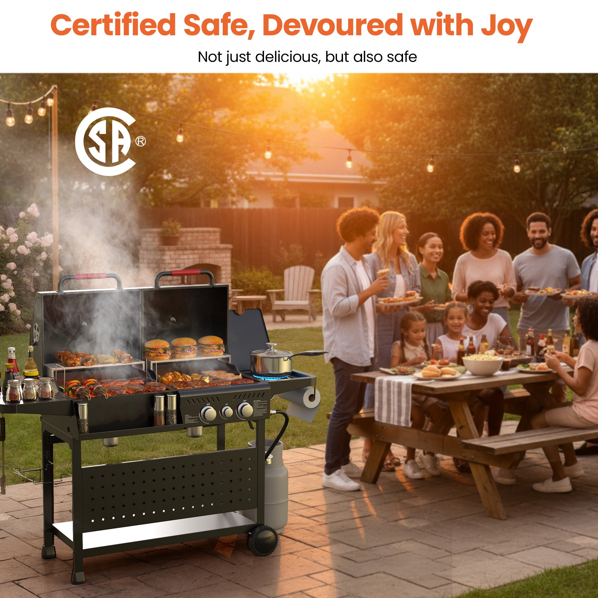 3-Burner Gas & Charcoal Grill Combo with 30,000 BTU, Dual Fuel BBQ Grill, 748 SQ.in Cooking Space, for Backyard BBQ, Outdoor Cooking