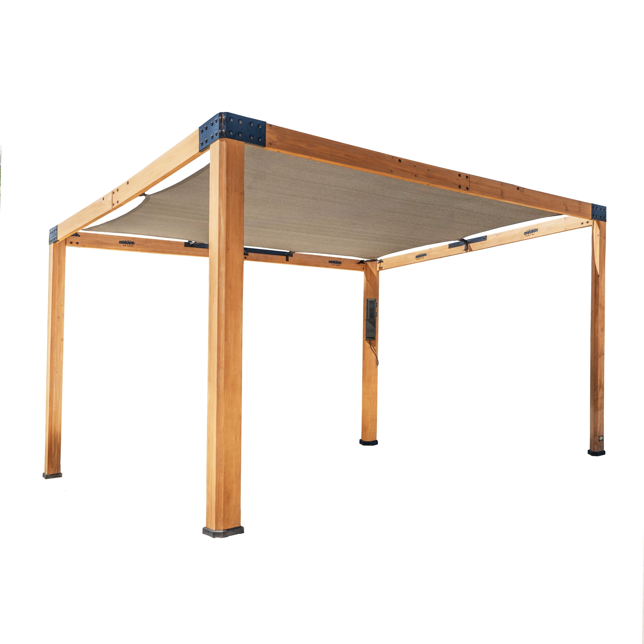 Backyard Discovery Brendan 12'x10' Cedar Wood Pergola Kit, Shade Sail Canopy, PowerPort